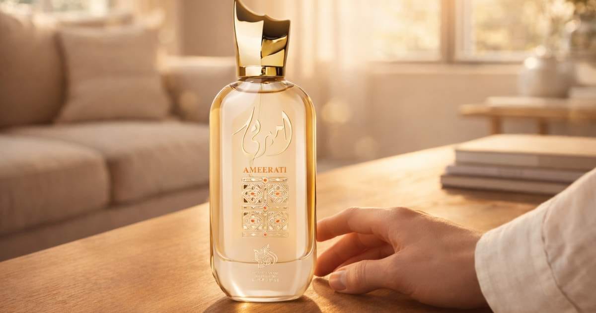 Detalhes do rótulo frontal do Ameerati Perfume