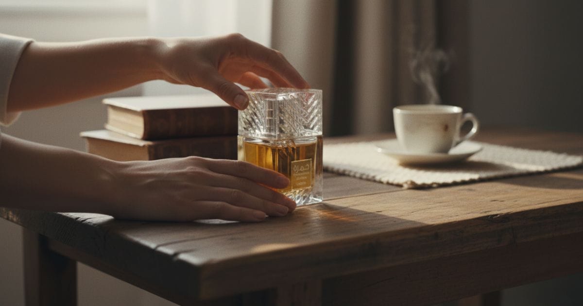 Caixa e embalagem do perfume Lattafa Khamrah Qahwa 100ml EDP