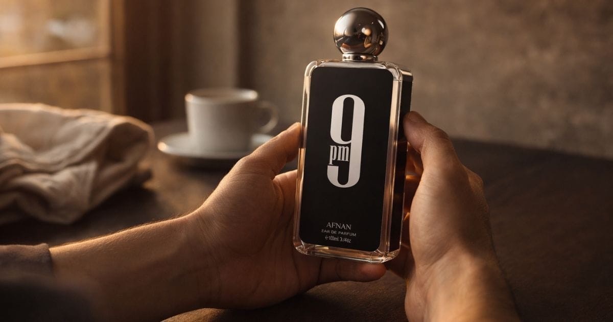 Visão frontal do perfume importado Afnan 9PM , fragrâncias doces e marcantes.