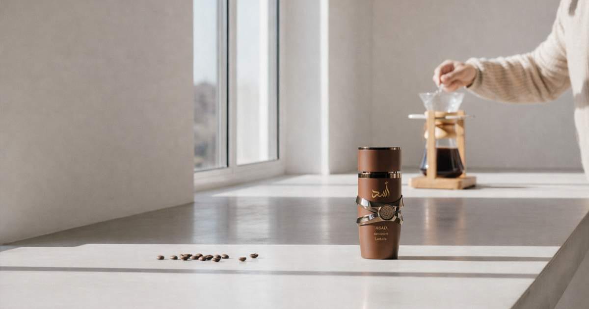 Detalhes do frasco do perfume Asad Bourbon Lattafa com design premium