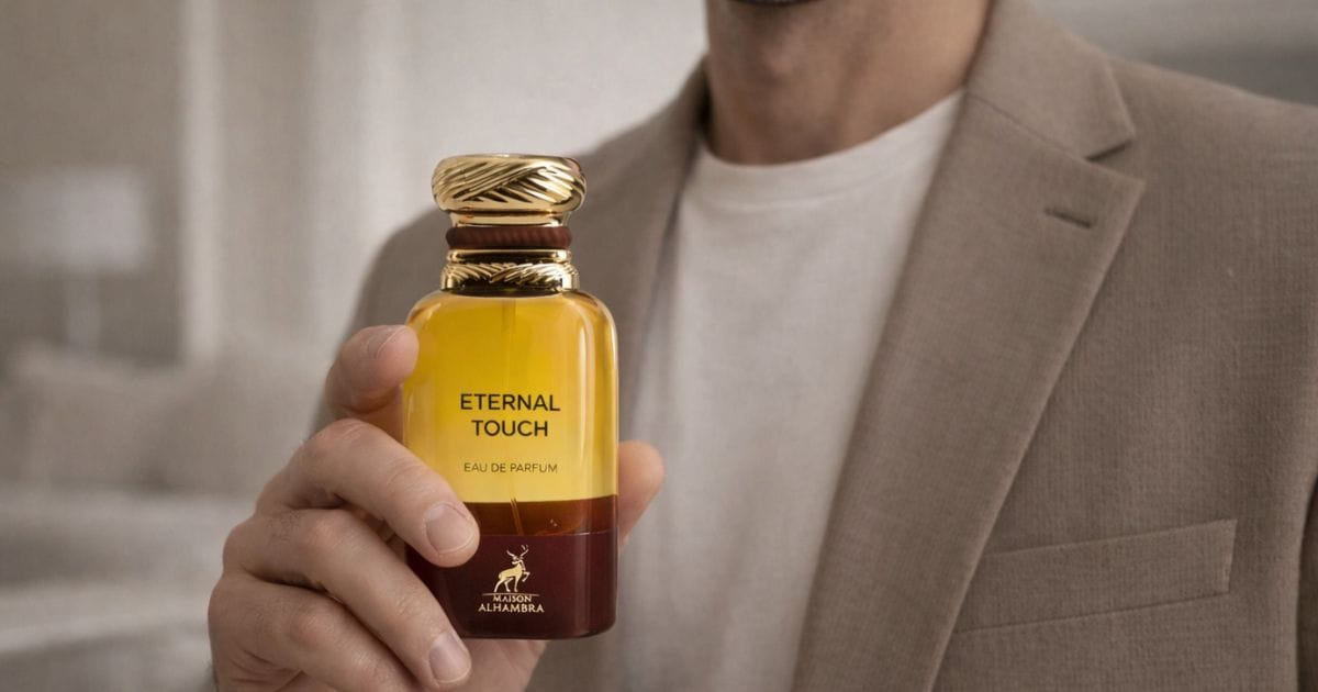 frascos maison alhambra perfumes arabes originais sobre superfície dourada