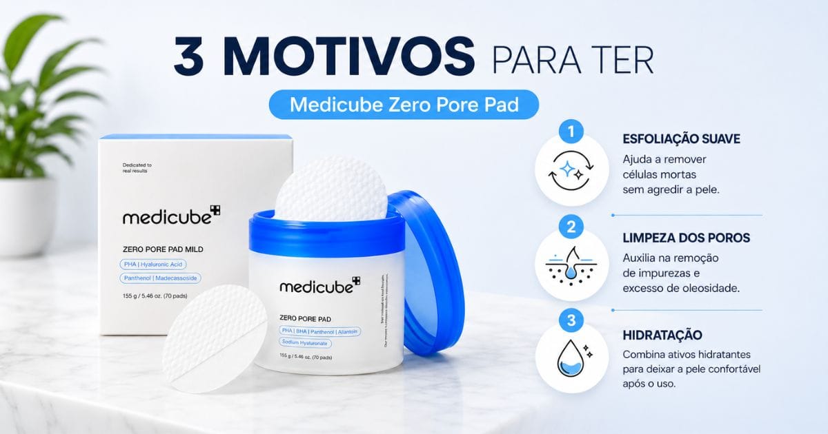 Medicube Zero Pore Pad 2.0 apresentado como tônico facial em discos para uma rotina voltada a oleosidade e poros aparentes