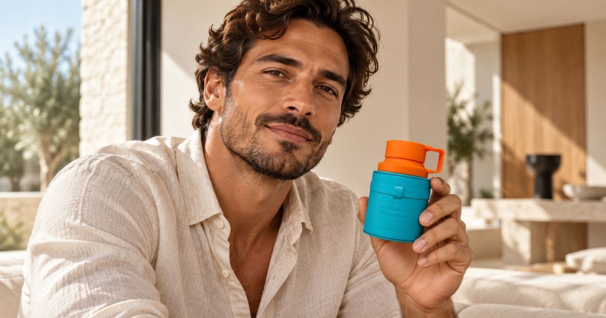 Homem segurando o frasco do Armaf Odyssey Mandarin Sky